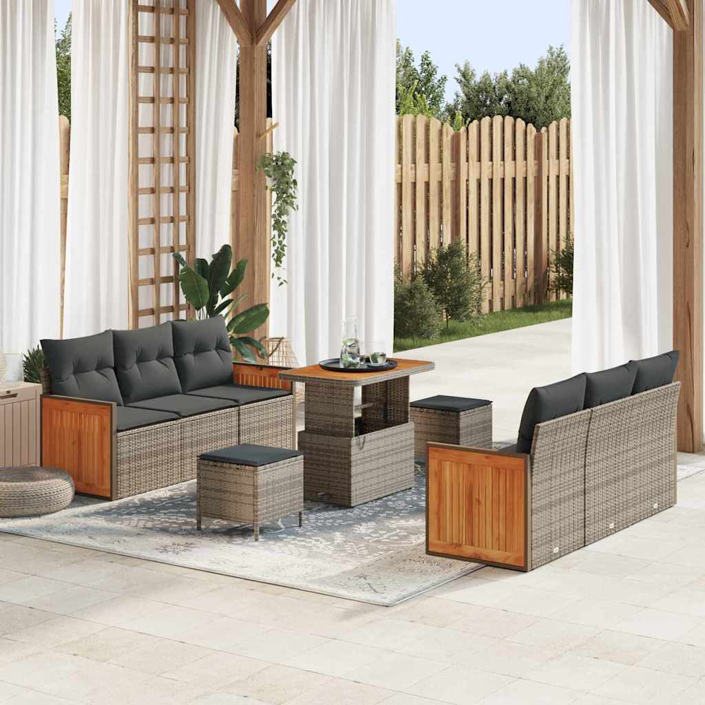 Garten-Sofa-Set 9 pcs Grau Dunkelgrau 90 x 55 x 71 cm